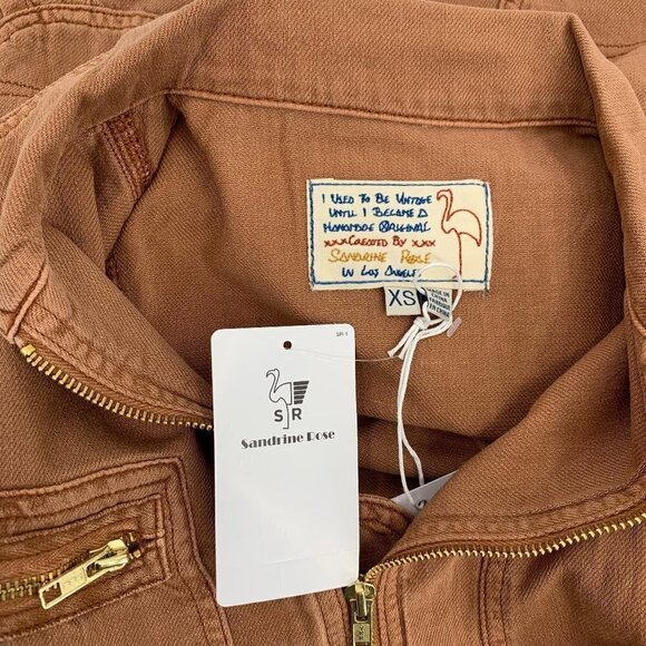 Sandrine Rose cotton linen jumpsuit zipper burnt brown coverall tan new X-Small - Picture 6 of 6